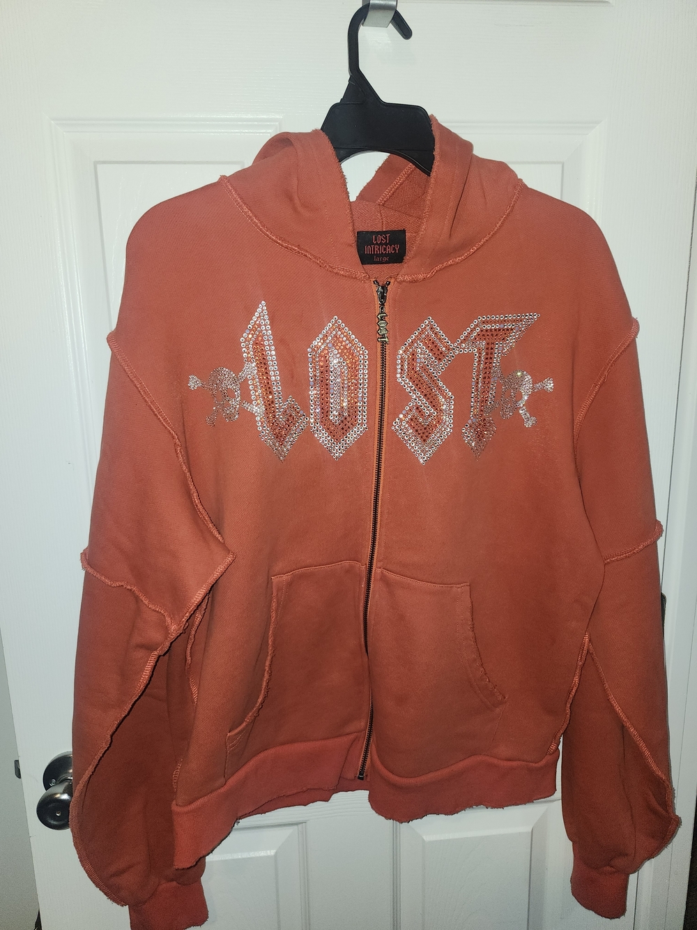 Burnt Orange Crystal Logo Bomber Hoodie Jacket